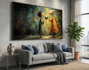 Abstract Love Scene Canvas, Figurative Illustration, Warm Hug Art