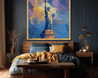 Impresión en lienzo abstracta de la Estatua de la Libertad, arte mural patriótico moderno