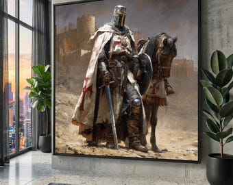 Knight Templar Canvas Wall Art, Crusader Warrior, Historic Armor