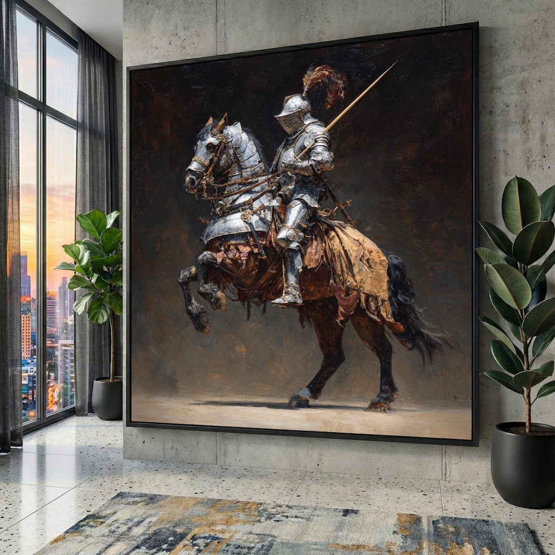 Majestic Knight on Reining Horse Canvas, Medieval Armor Wall Art ...