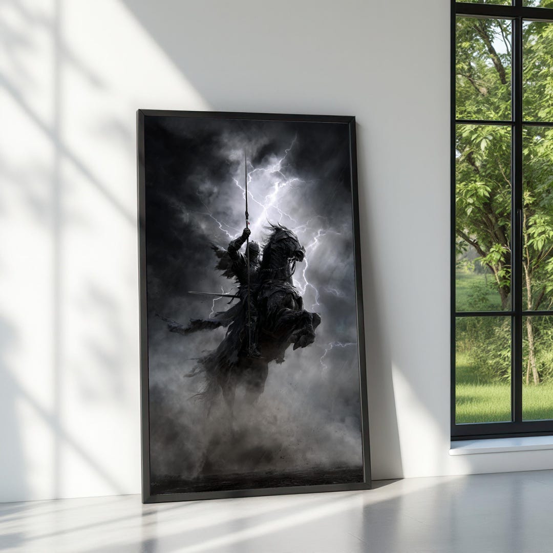Dark Knight Rearing Horse Canvas Print, Stormy Fantasy Battle Scene - Etsy