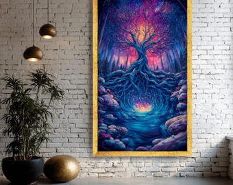 Enchanted Glowing Tree Canvas Print, Mystical Forest Wall Art