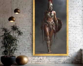 Spartan Warrior Woman Canvas, Gladiator Armor, Mythical Wall Art