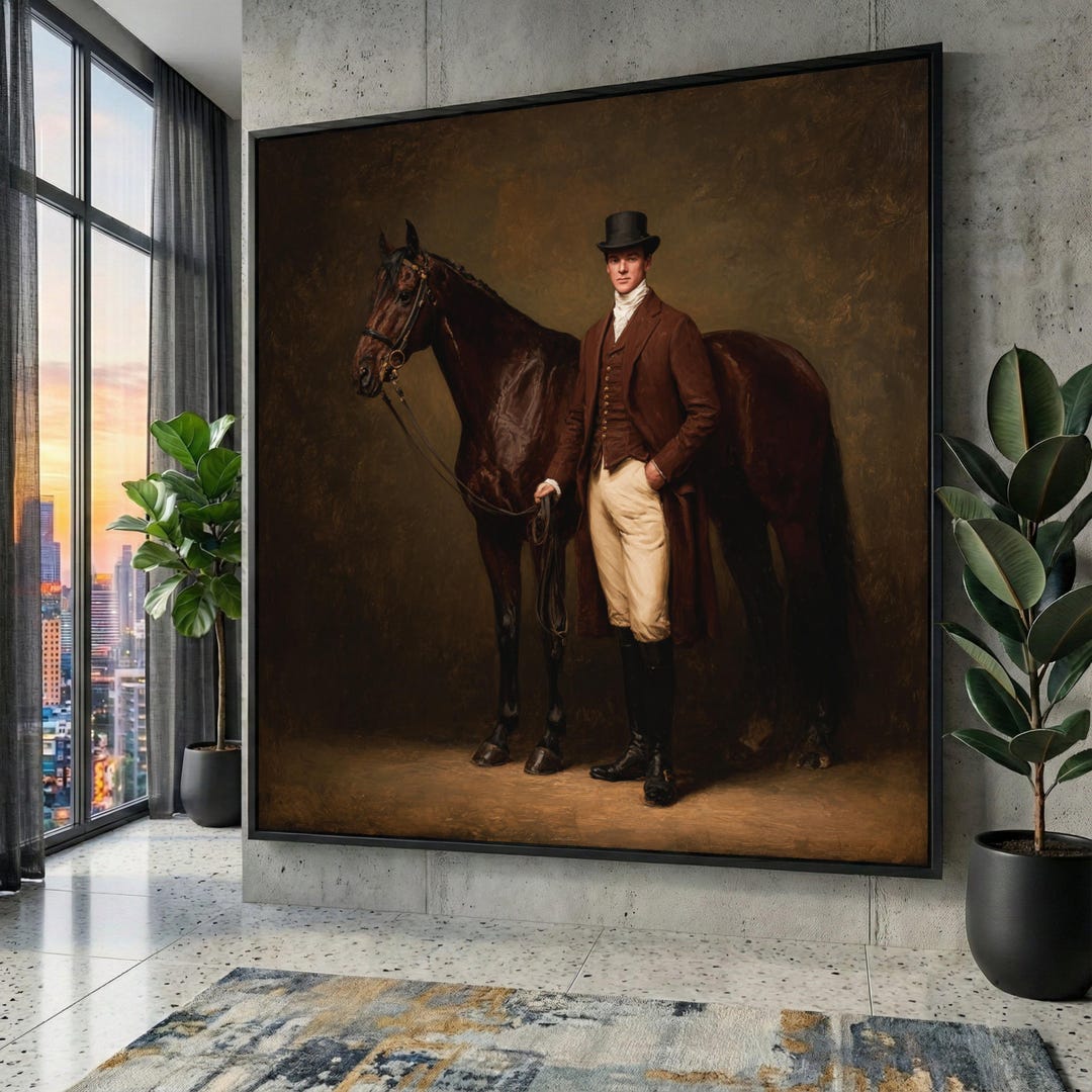 Elegant Equestrian Portrait Canvas, Vintage Horse and Rider Wall Art ...