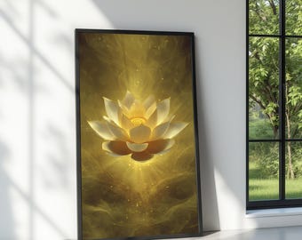 Golden Lotus Flower Canvas, Spiritual Zen Wall Art