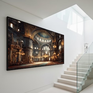 Wnętrze Wielkiego Historycznego Meczetu na płótnie, ozdobna kopuła sufitowa, elegancki żyrandol, architektoniczny wydruk na płótnie, luksusowy dom