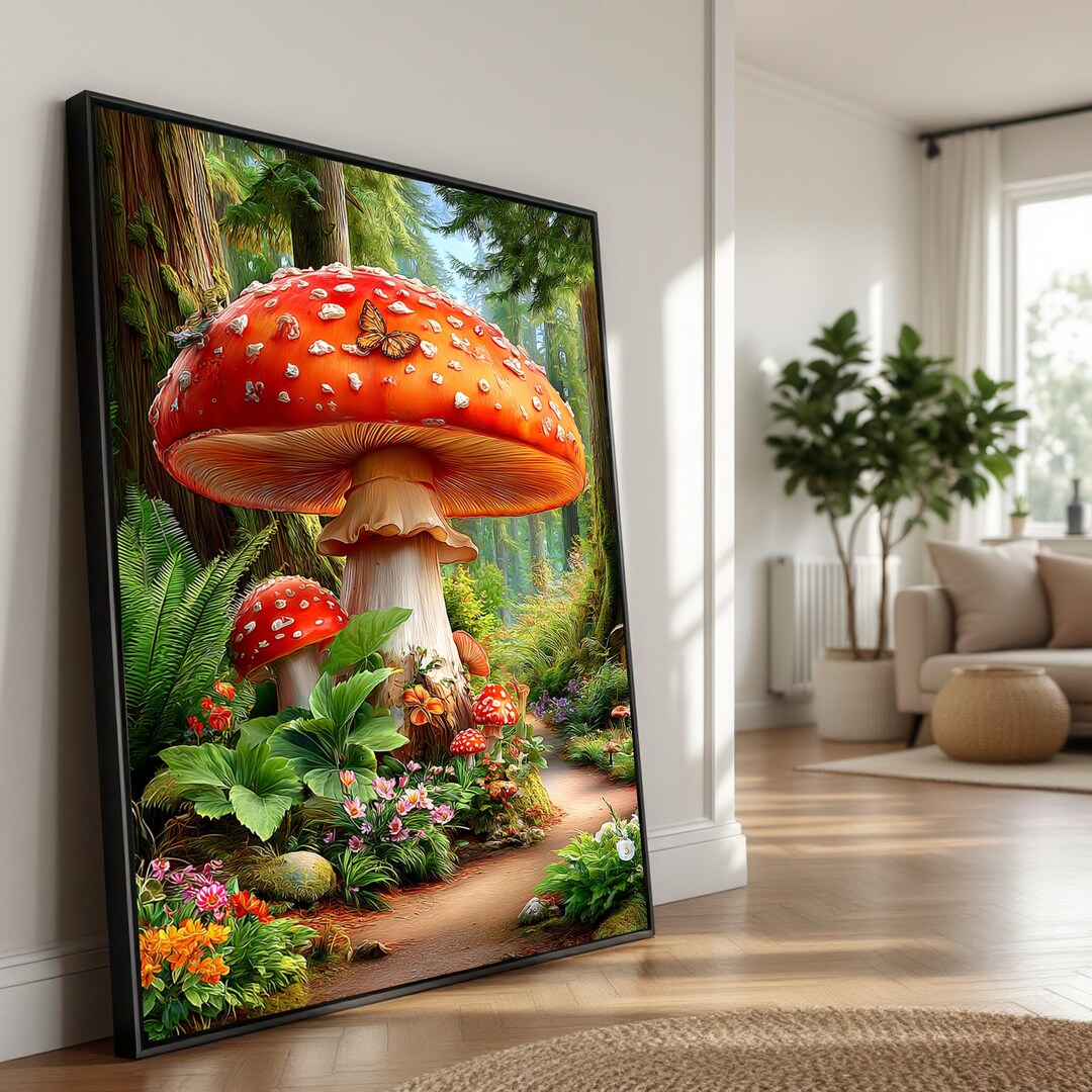 Enchanted Forest Mushroom Canvas Print, Fairy Tale Wall Art - Etsy