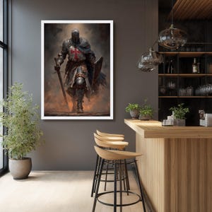 Medieval Knight Templar Canvas, Crusader Armor Wall Art, Historical Warrior Decoration, Medieval Battle Scene Canvas, Ready to Hang Wall Art image 5