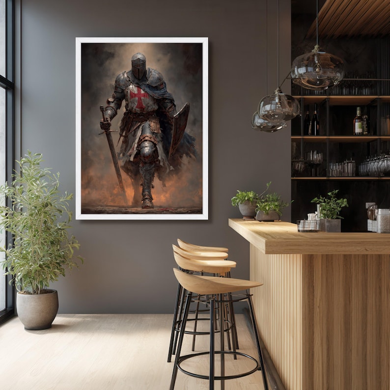 Medieval Knight Templar Canvas, Crusader Armor Wall Art, Historical Warrior Decoration, Medieval Battle Scene Canvas, Ready to Hang Wall Art image 5