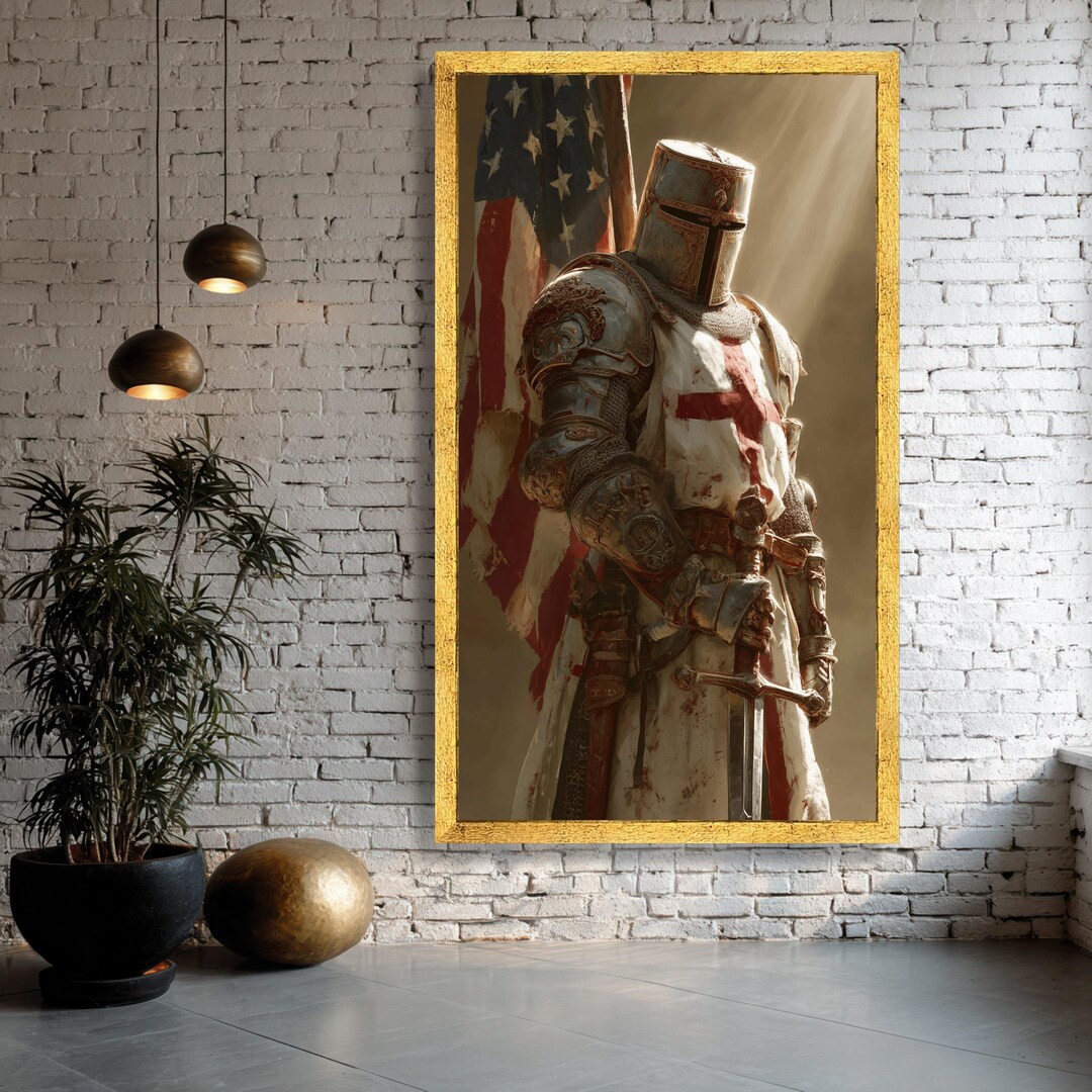 Medieval Knight Templar Canvas Wall Art, Crusader Armor and Sword ...