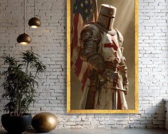 Knight Templar Canvas Wall Art, Crusader Battle Scene