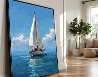 Sailboat Canvas Print, Nautical Ocean Landscape Wall Art