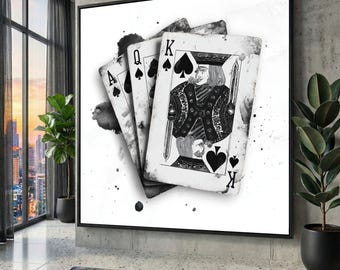 Spades Royal Flush Canvas Print, Casino Wall Art