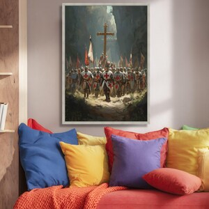 Medieval Crusaders Canvas Wall Art, Historical Battle Scene image 4