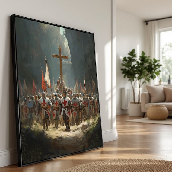 Medieval Crusaders Canvas Wall Art, Historical Battle Scene