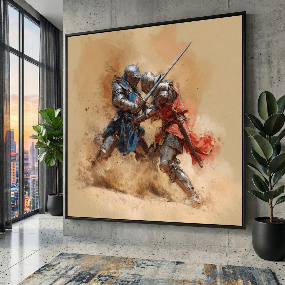 Medieval Knight Duel Canvas Print, Historical Battle Scene, Home Decor ...