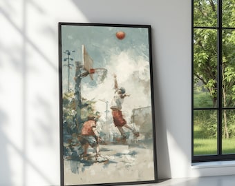 Stampa su tela di basket urbano, arte murale sportiva per bambini