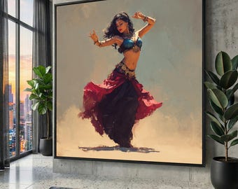 Belly Dance Pose Canvas Art, Bohemian Exotic Dancer Print