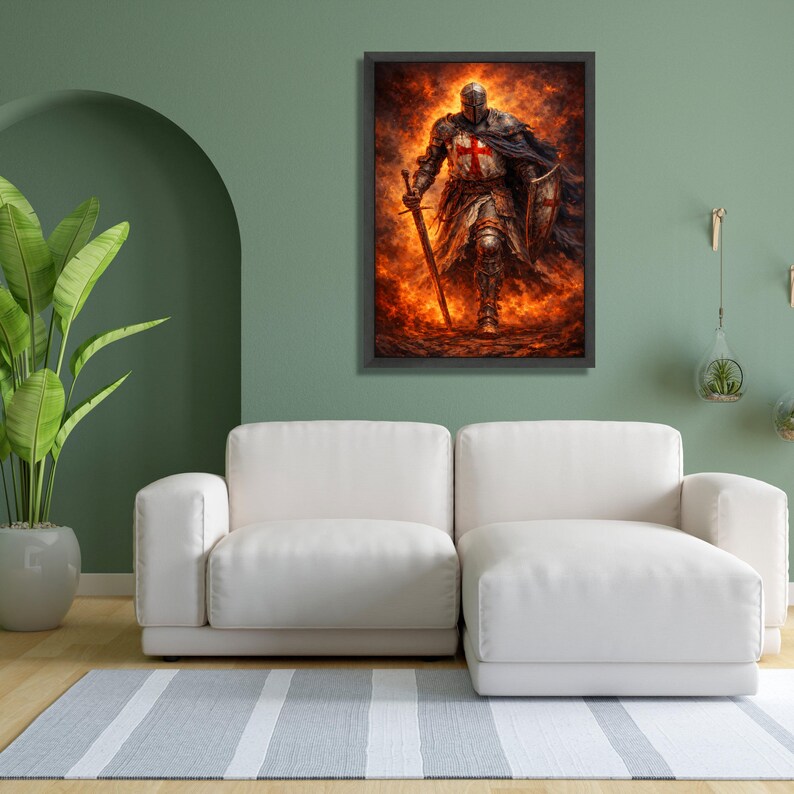 Fiery Crusader Knight Canvas Print, Medieval Templar Wall Art - Etsy