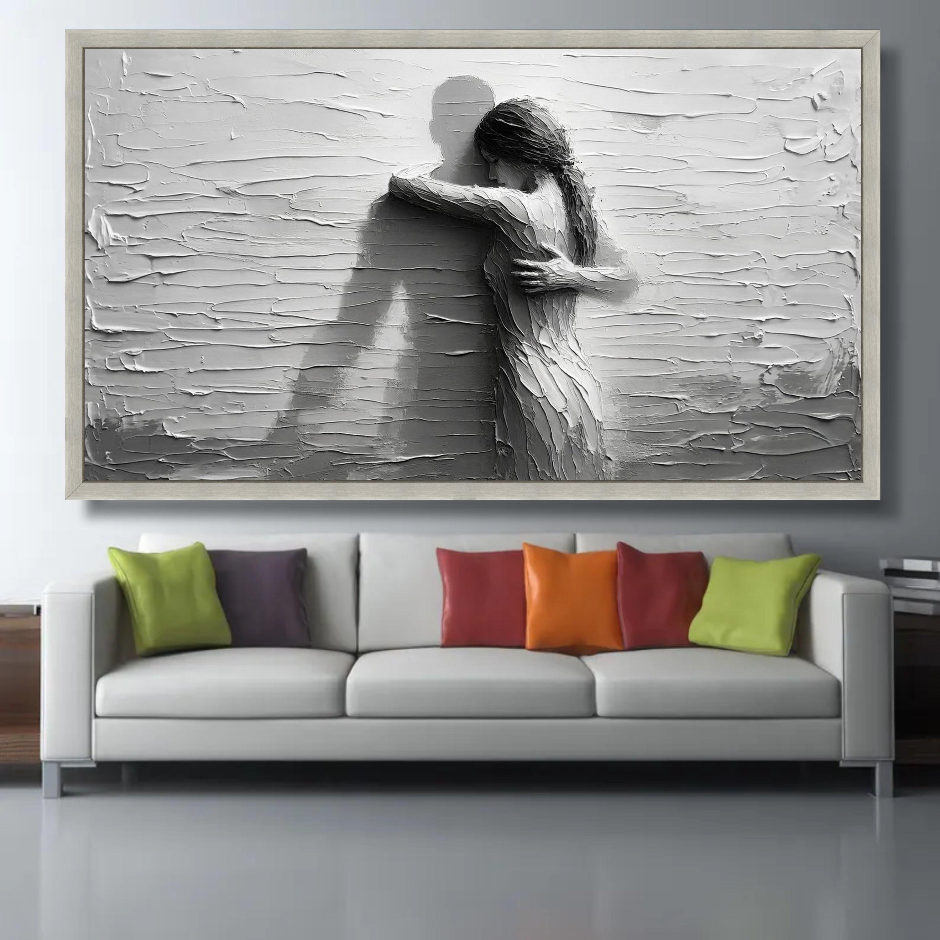 Embrace Canvas Wall Art, Relief Woman Hugging Shadow, Monochrome ...
