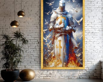 Medieval Knight Canvas, Templar Crusader Armor, Historic Warrior Wall Art