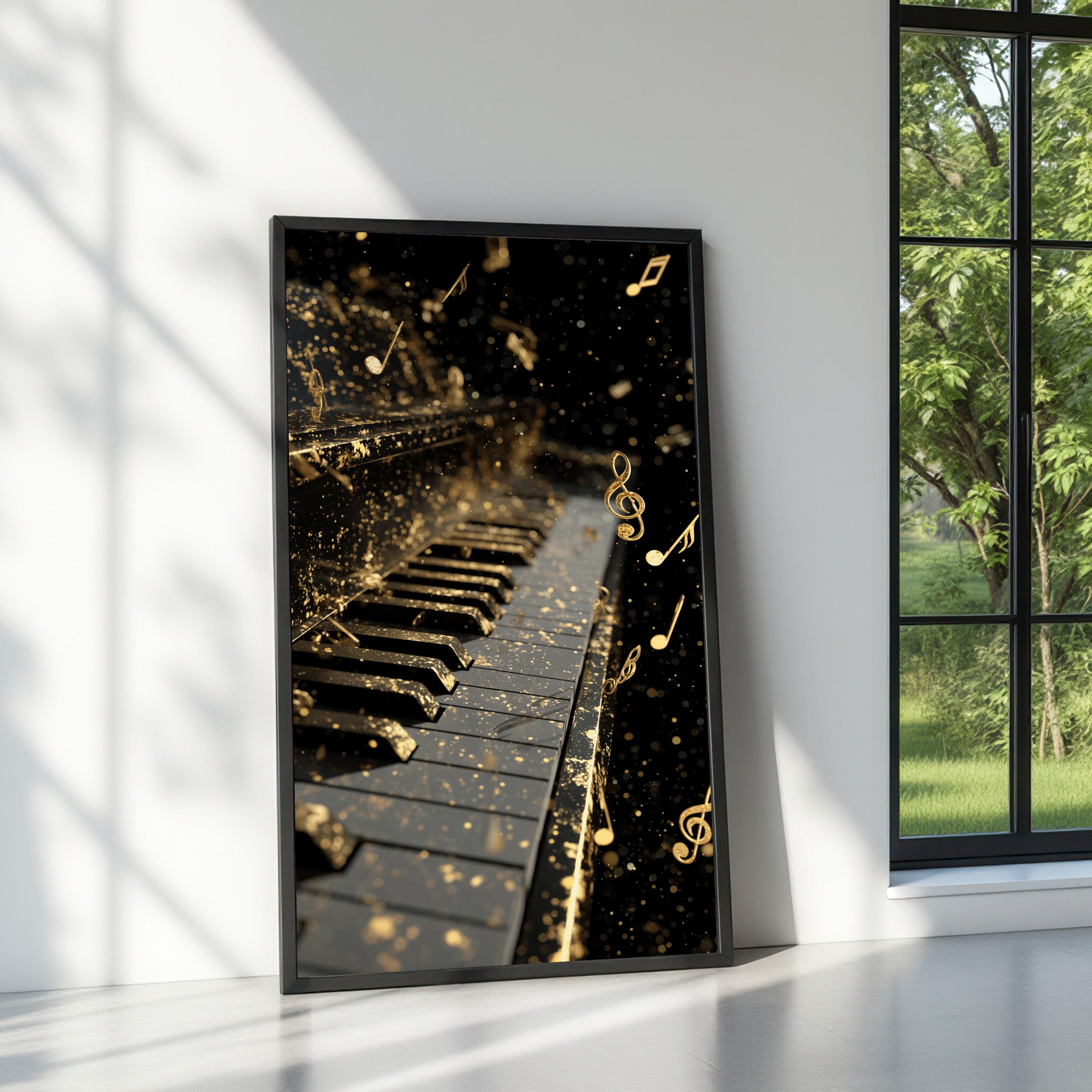 Golden Music Notes Piano Canvas Print, Abstract Musical Art - Etsy