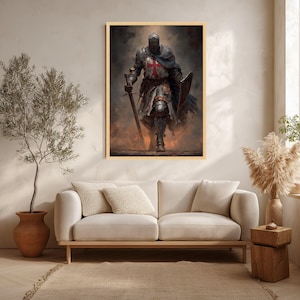 Medieval Knight Templar Canvas, Crusader Armor Wall Art, Historical Warrior Decoration, Medieval Battle Scene Canvas, Ready to Hang Wall Art image 7