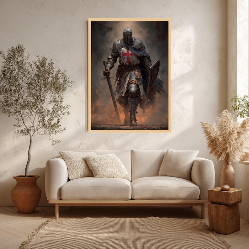 Medieval Knight Templar Canvas, Crusader Armor Wall Art, Historical Warrior Decoration, Medieval Battle Scene Canvas, Ready to Hang Wall Art image 7