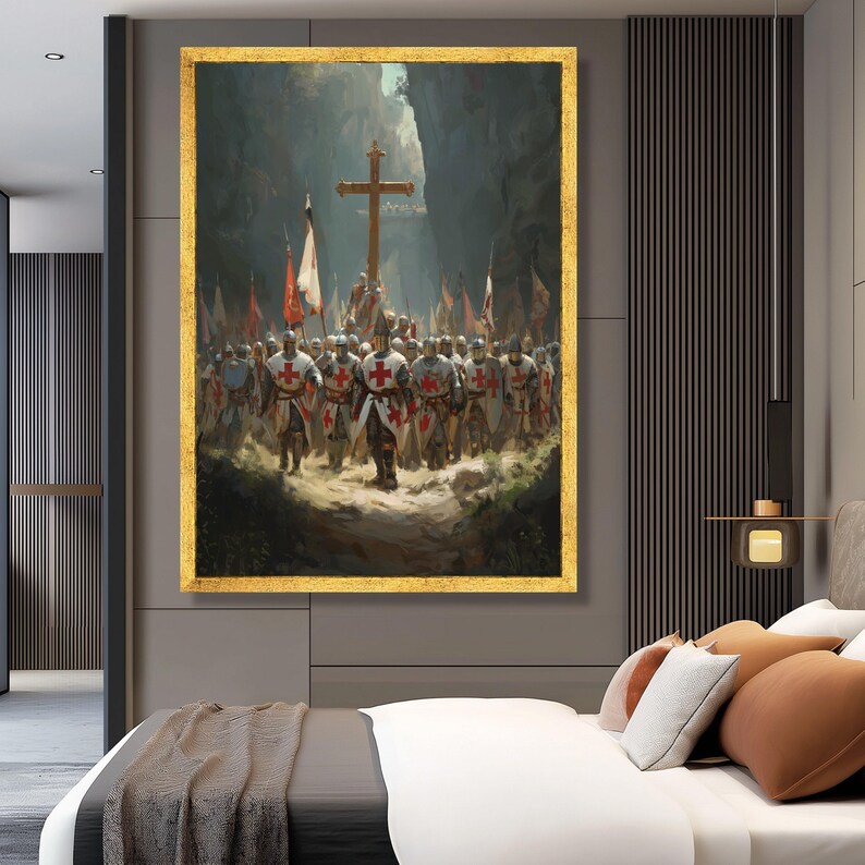 Medieval Crusaders Canvas Wall Art, Historical Battle Scene image 2