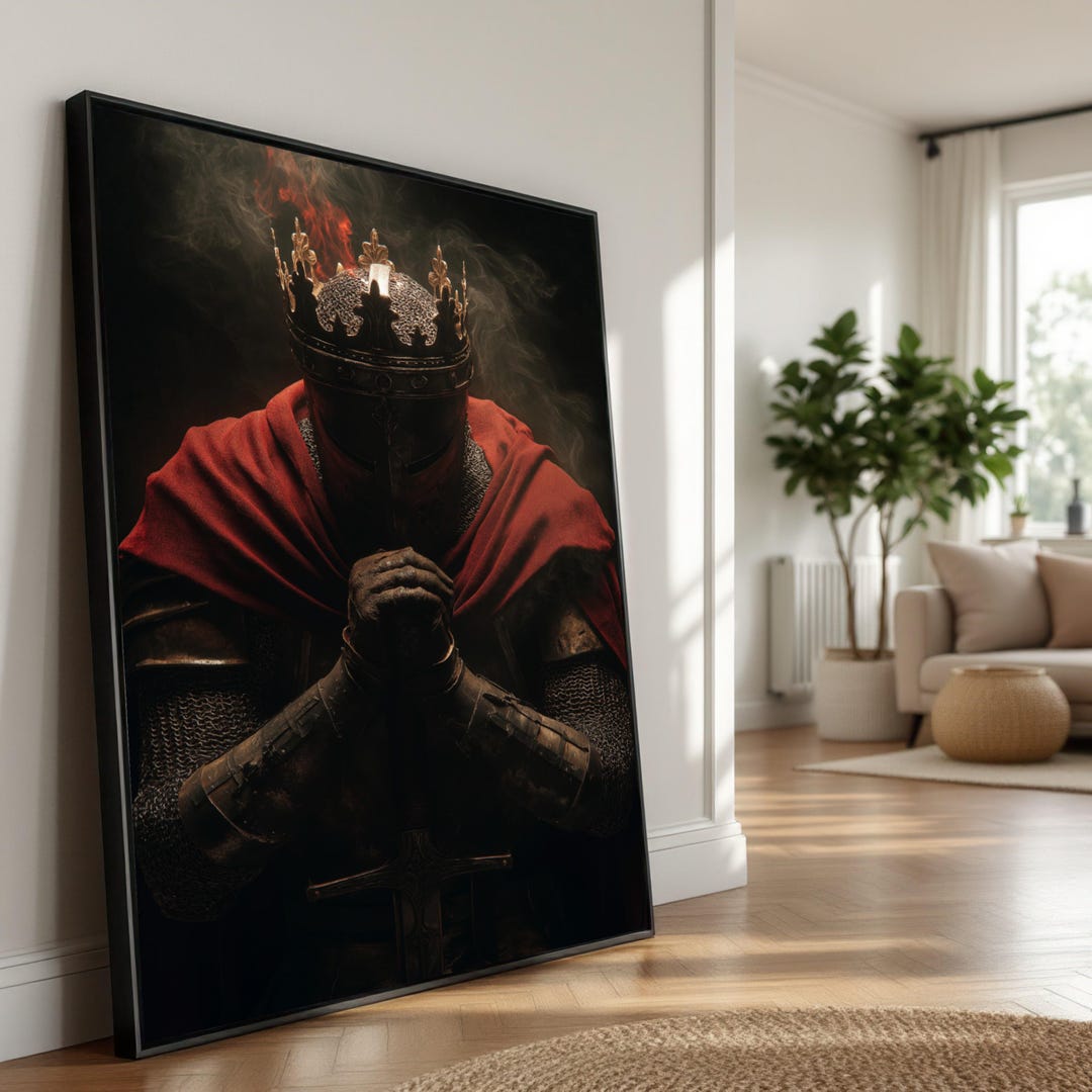 Medieval Knight With Crown and Sword Canvas, Dark Fantasy Wall Art ...