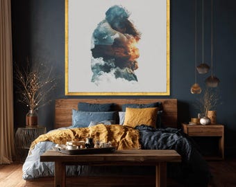 Romantic Couple Embrace Canvas, Double Exposure Wall Art