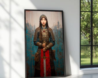 Medieval Knight Woman Canvas Art, Historical Portrait, Ready to Hang
