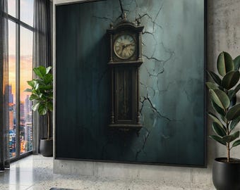 Vintage Grandfather Clock Canvas, Rustic Wall Art