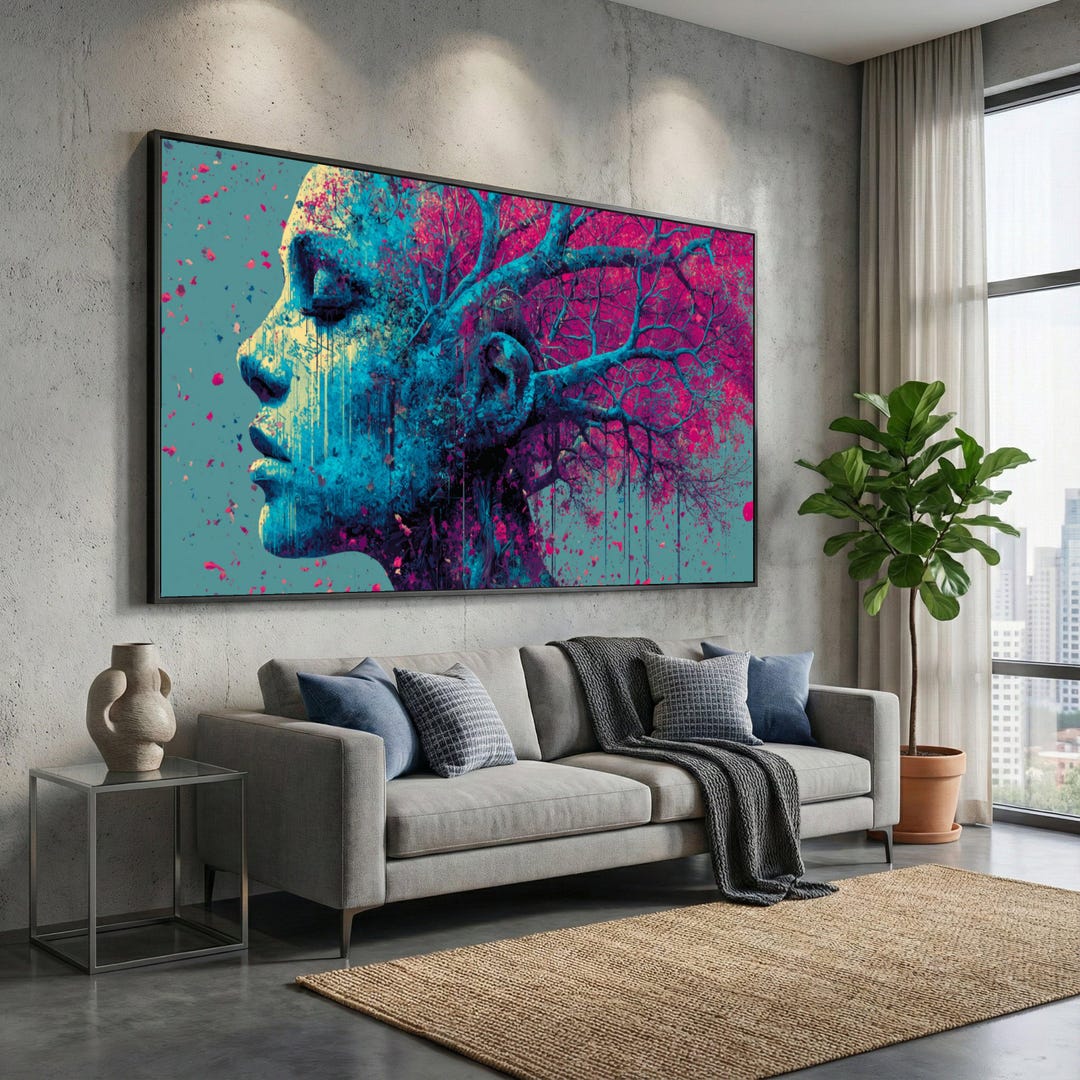 Abstract Woman Tree Canvas, Surreal Floral Face Art, Modern Botanical ...