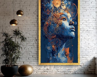 Steampunk Woman Canvas, Clockwork Gears, Abstract Wall Art