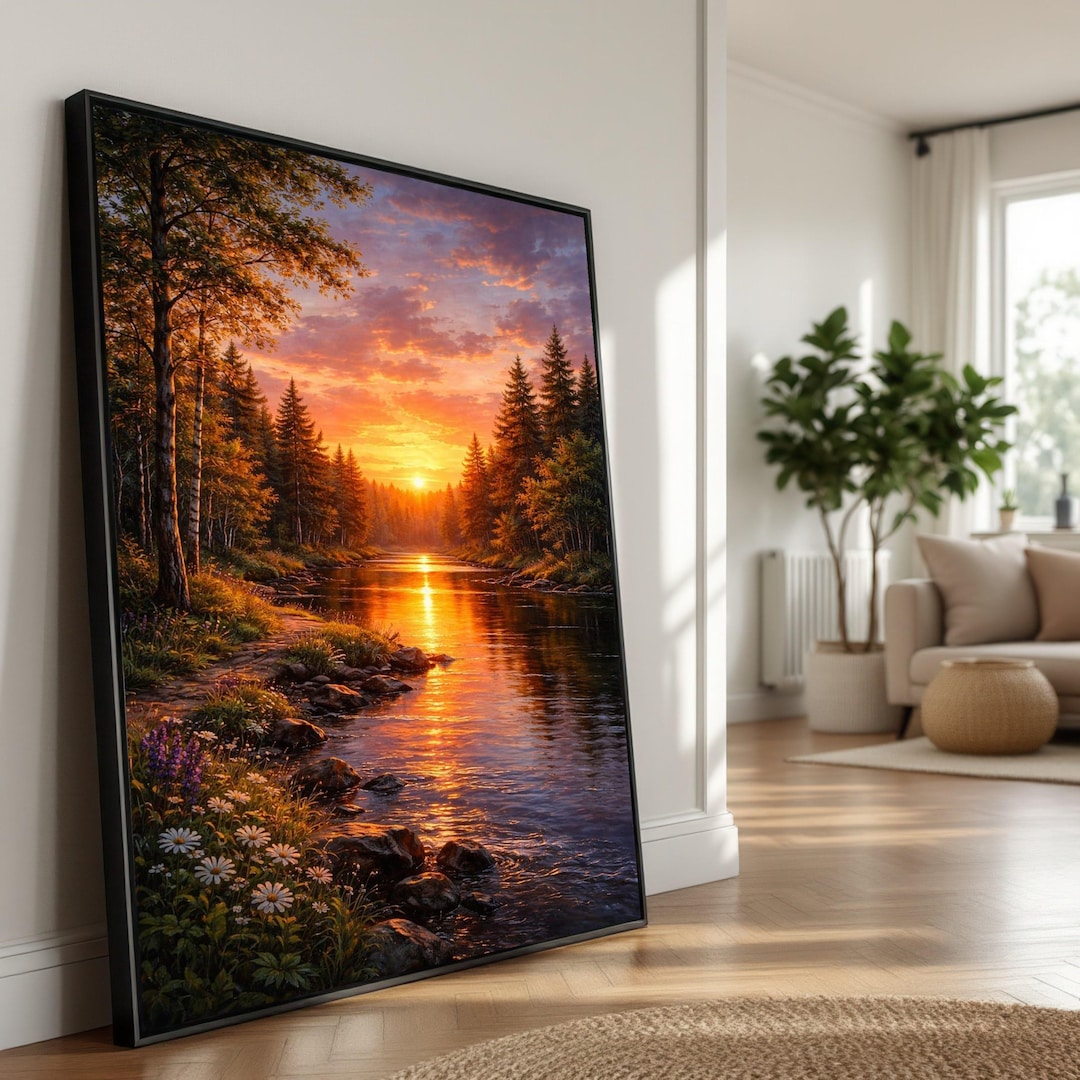Sunset River Canvas Print, Forest Landscape Wall Art - Etsy