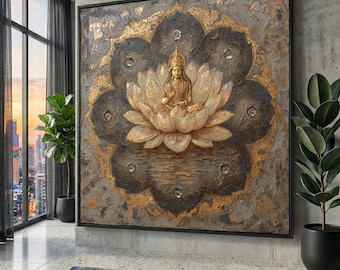 Golden Lakshmi Canvas Print, Hindu Spiritual Wall Art