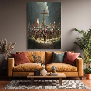 Medieval Crusaders Canvas Wall Art, Historical Battle Scene image 6