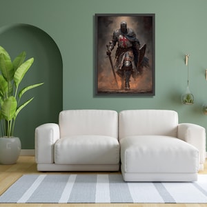 Medieval Knight Templar Canvas, Crusader Armor Wall Art, Historical Warrior Decoration, Medieval Battle Scene Canvas, Ready to Hang Wall Art image 3