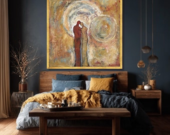 Abstract Couple Canvas, Romantic Painting, Intimate Home Decor