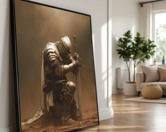 Knight in Armor Canvas Art, Medieval Warrior, Gothic Home Decor