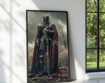中世の騎士のキャンバス壁アート、ダークファンタジーの戦士