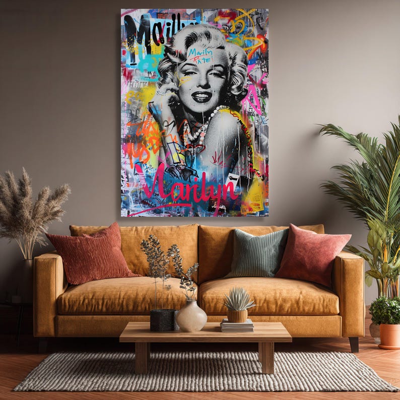 Marilyn Monroe Graffiti Canvas Print, Pop Art Home Decor - Etsy