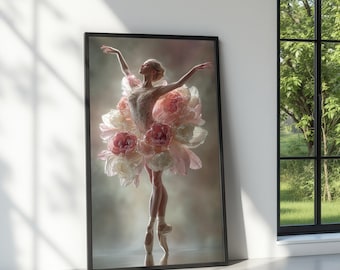 Floral Tutu Ballerina Canvas Art, Elegant Dance Print
