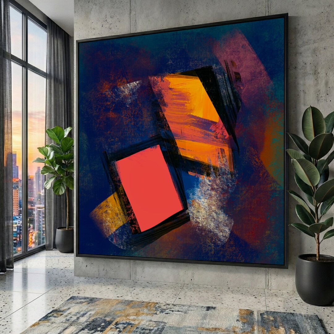 Modern Abstract Canvas Wall Art, Geometric Shapes Design, Bold Colorful ...