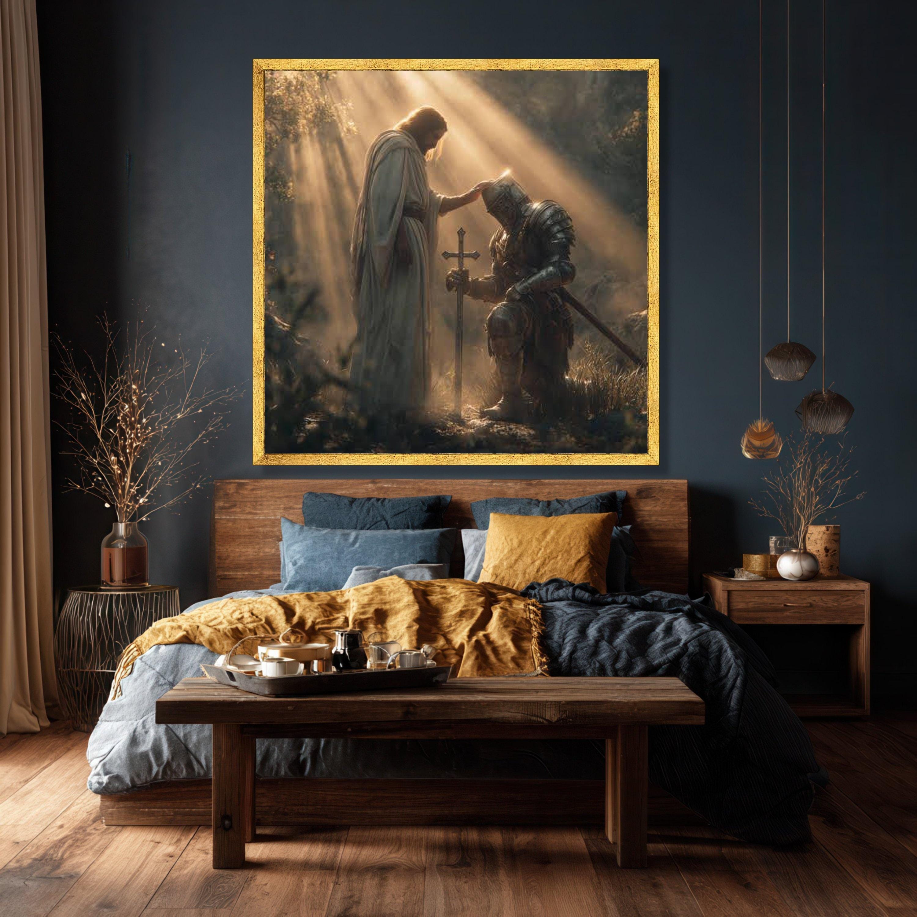 Knight and Savior Scene Canvas, Medieval Christian Wall Art - Etsy