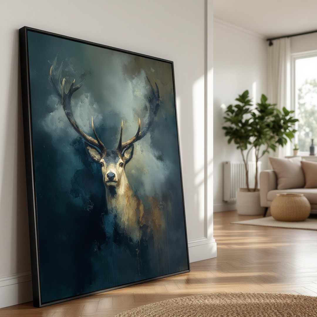 Majestic Stag Portrait Canvas, Abstract Wildlife Wall Art, Deer Antlers ...