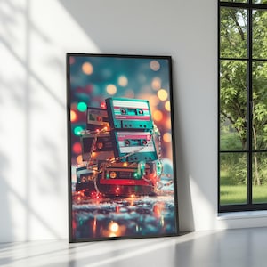 Retro Cassette Tape Stack Canvas Print, Vintage Music Decor