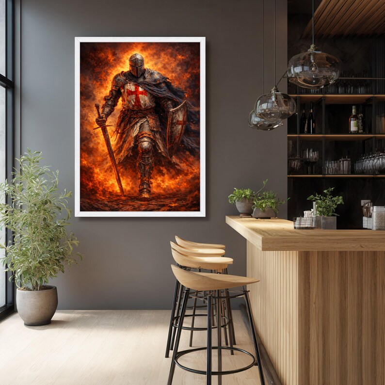 Fiery Crusader Knight Canvas Print, Medieval Templar Wall Art - Etsy