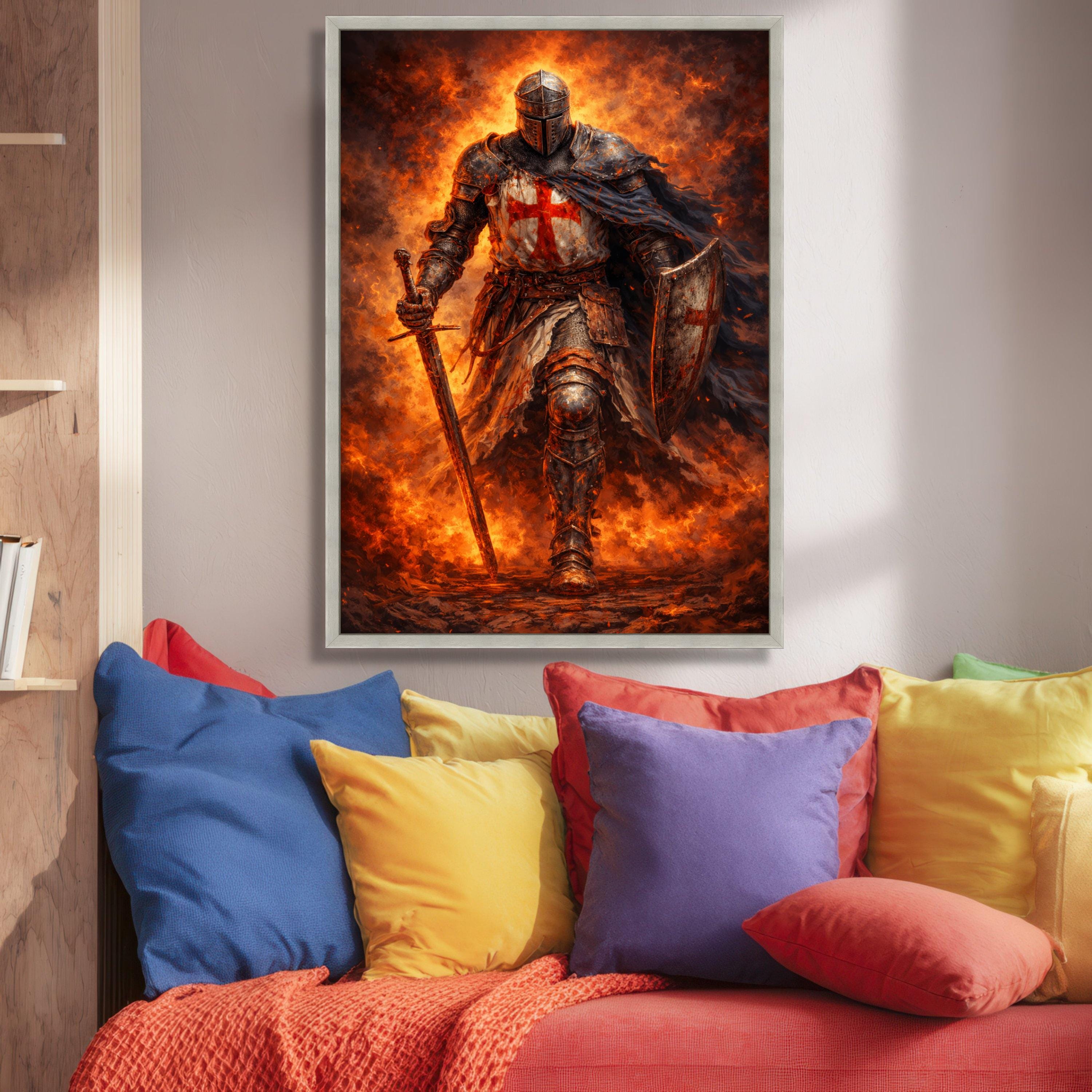 Fiery Crusader Knight Canvas Print, Medieval Templar Wall Art - Etsy
